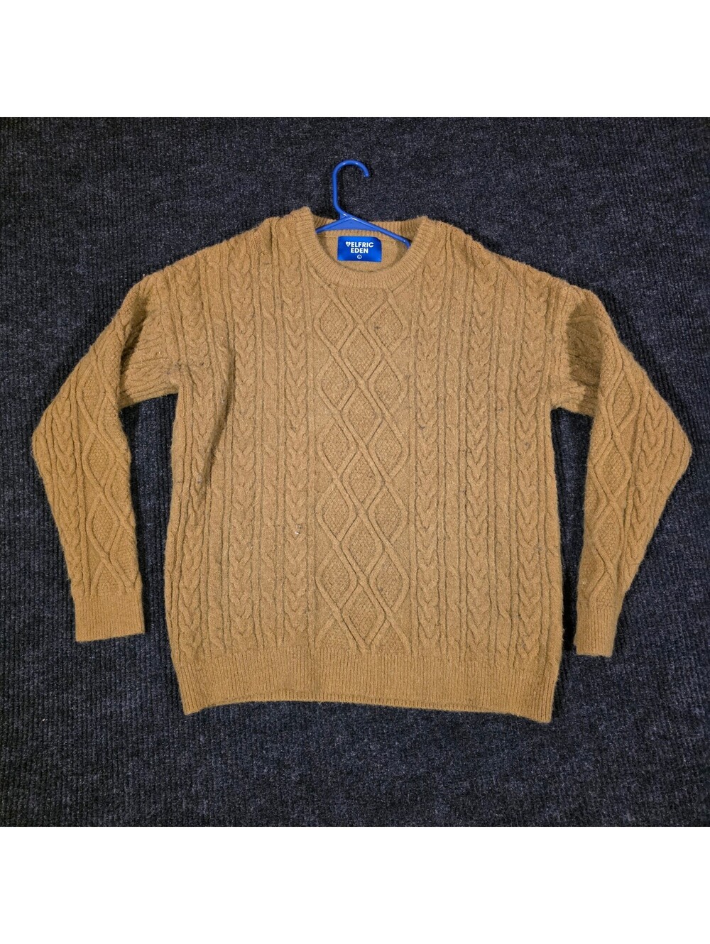 Elfric Eden Men's Cable Knit Pullover Sweater Large Camel Brown